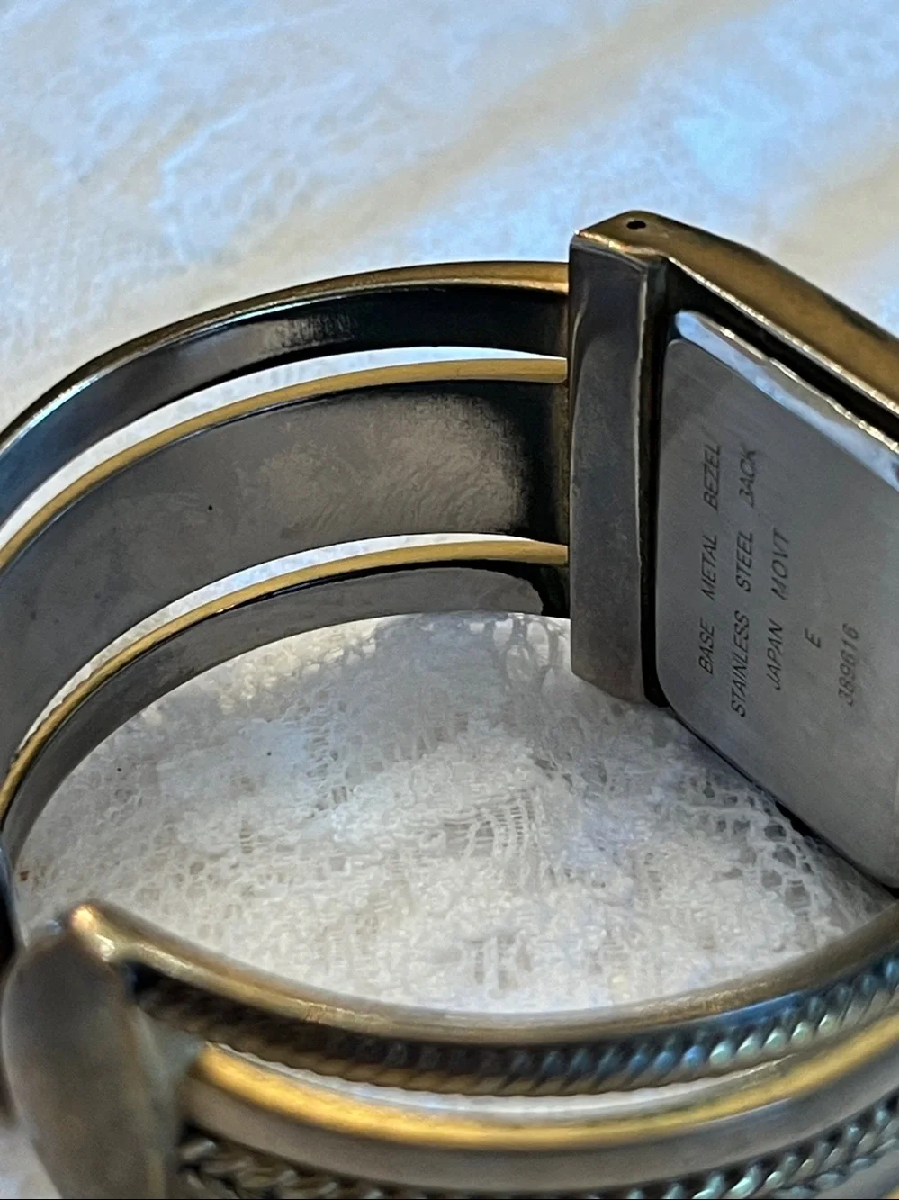 Antique Brass-Tone Cuff Watch with Cream Dial